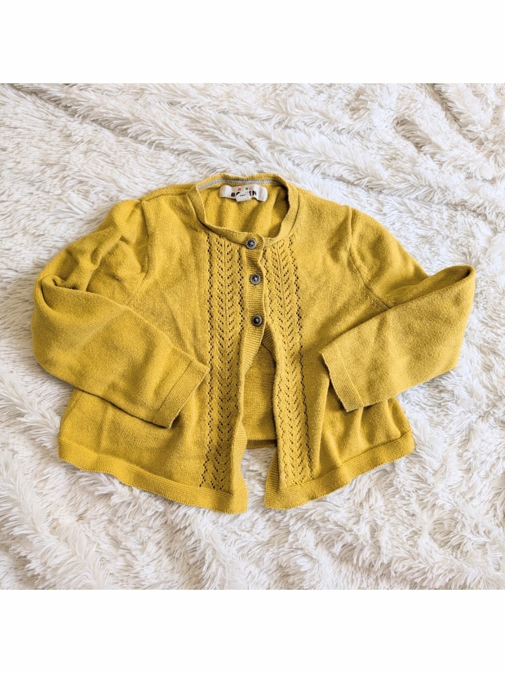 Mini Boden 100% Cotton Mustard Yellow Knit Button Front Cardigan Sweater 4-5Y